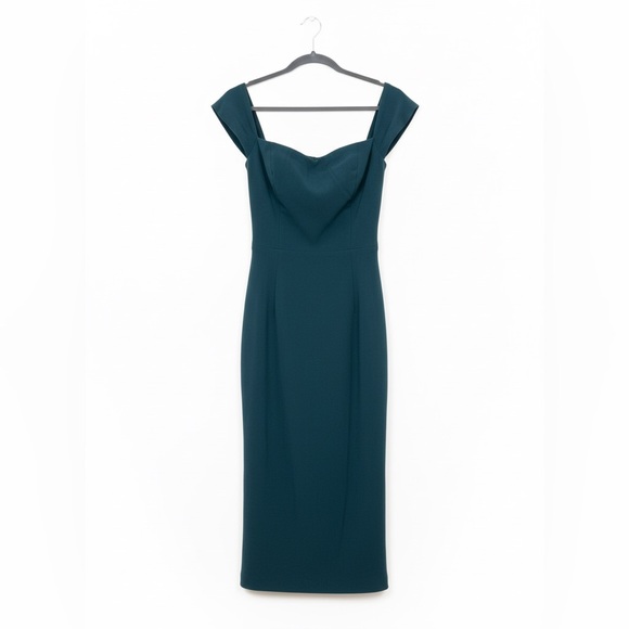 NWT-Dress the Population Women's Bailey Off the Shoulder Sweetheart Bodycon Midi - Picture 8 of 9